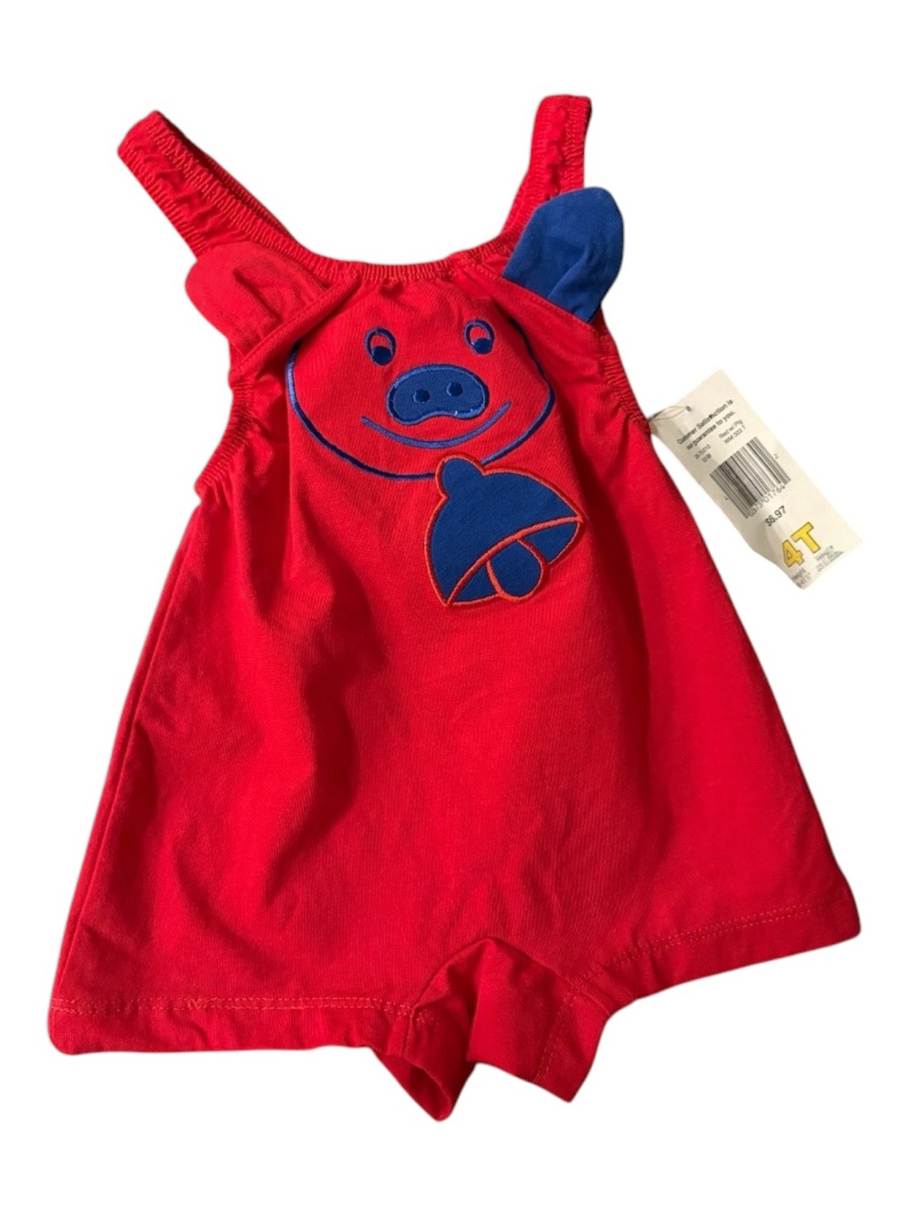 VTG 1998 Pacific Connection Boys Red Pig Romper 4T NWT Deadstock 90s